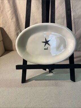 Rae Dunn White Ceramic Oval Dish with Blue  Starfish Accent